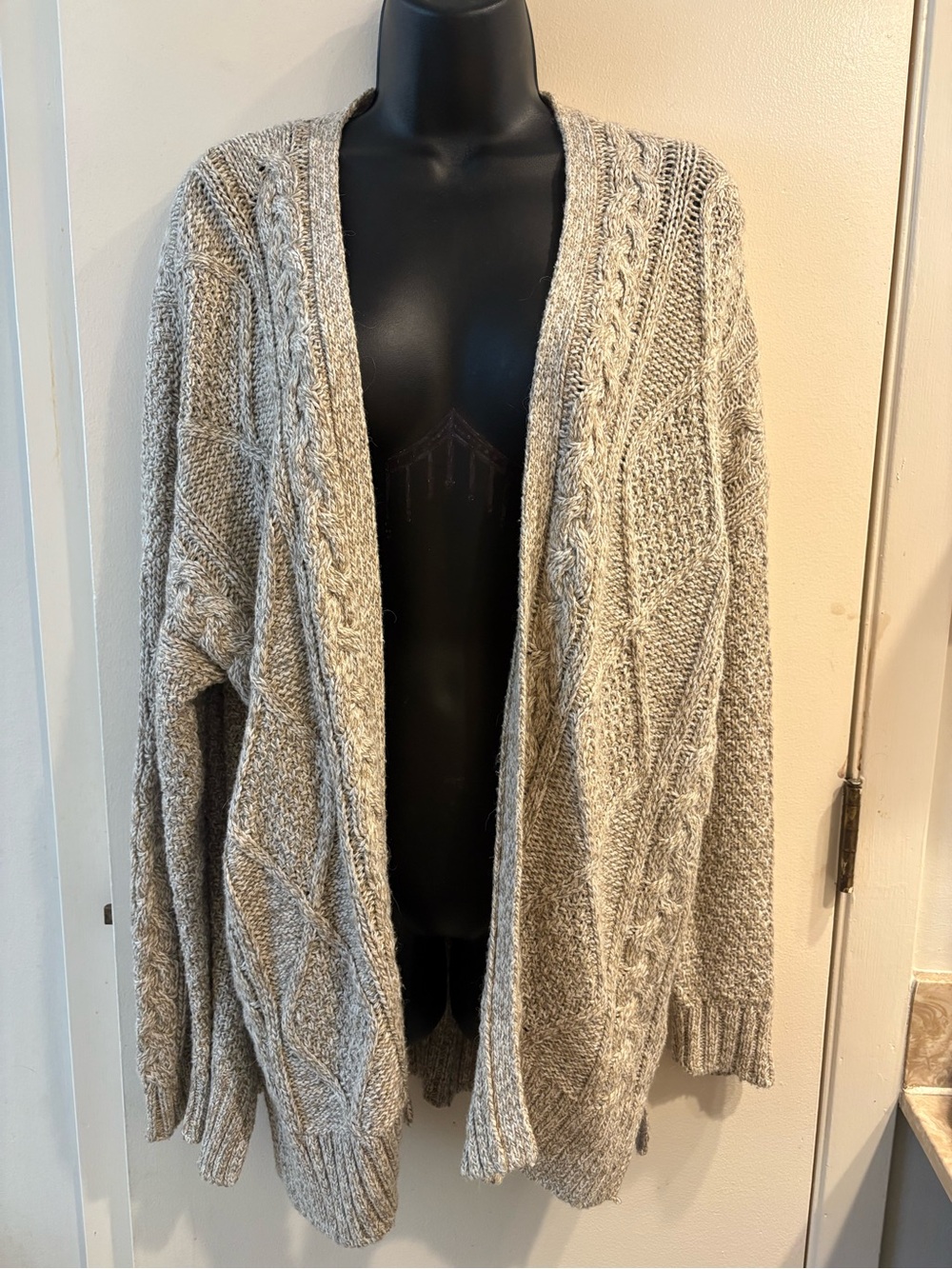 Madewell Cardigan Sweater Womens Large Beige Cable Knit Open Front Wool Blend